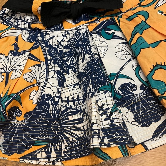 Gold and Blue Mini Skater Skirt with Tie Front - Picture 5 of 8